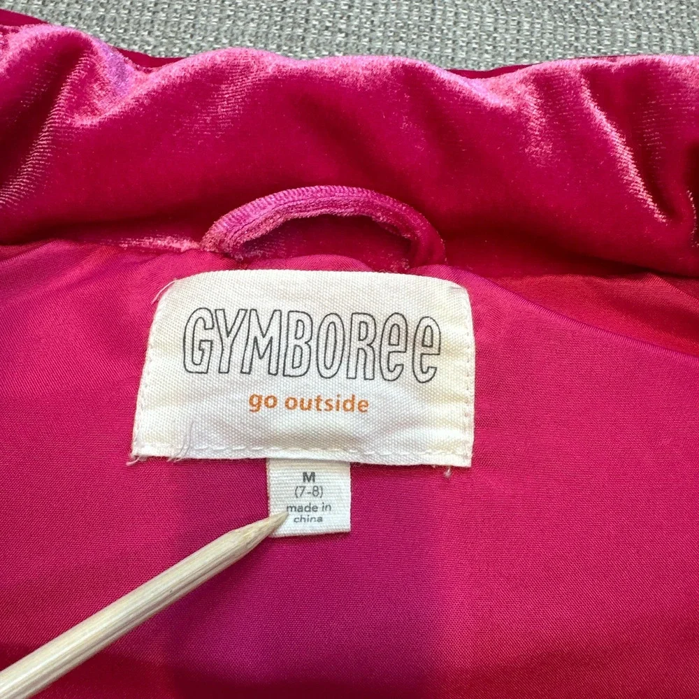 Gymboree Go Outside Puffer Vest size‎ 7-8 Medium Velour Hot Pink Full Zip